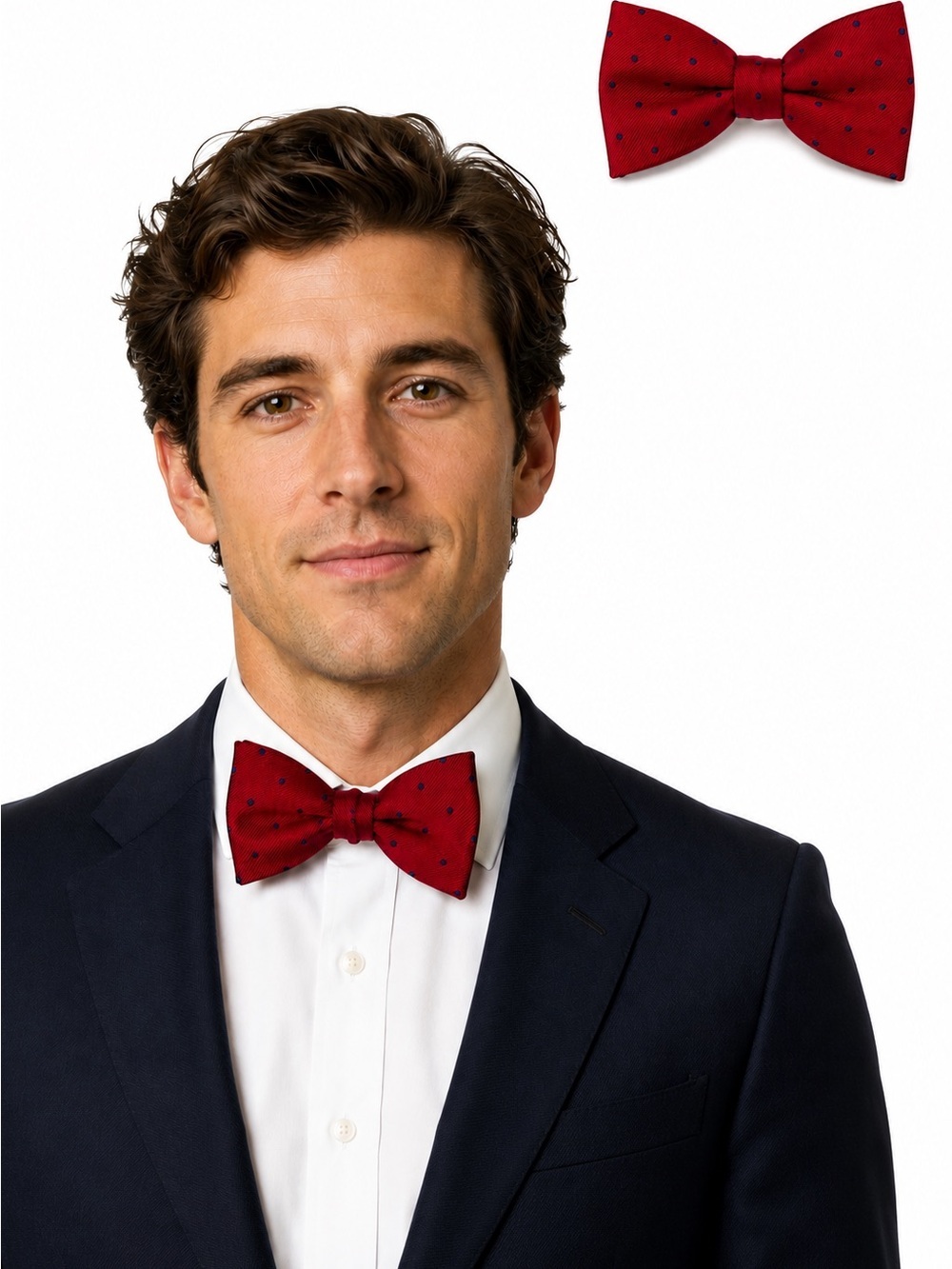 Brooks Brothers Bow Tie Self Tie Adjustable Red With Navy Polka Dots Preppy